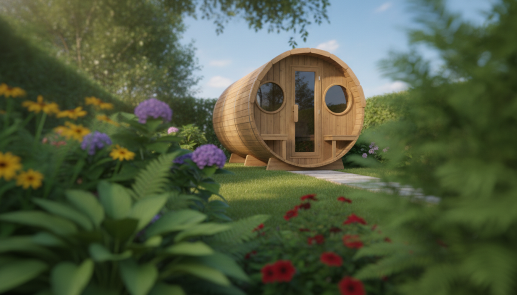 Design und Platzbedarf der Fasssauna Design und Platzbedarf der Fasssauna
